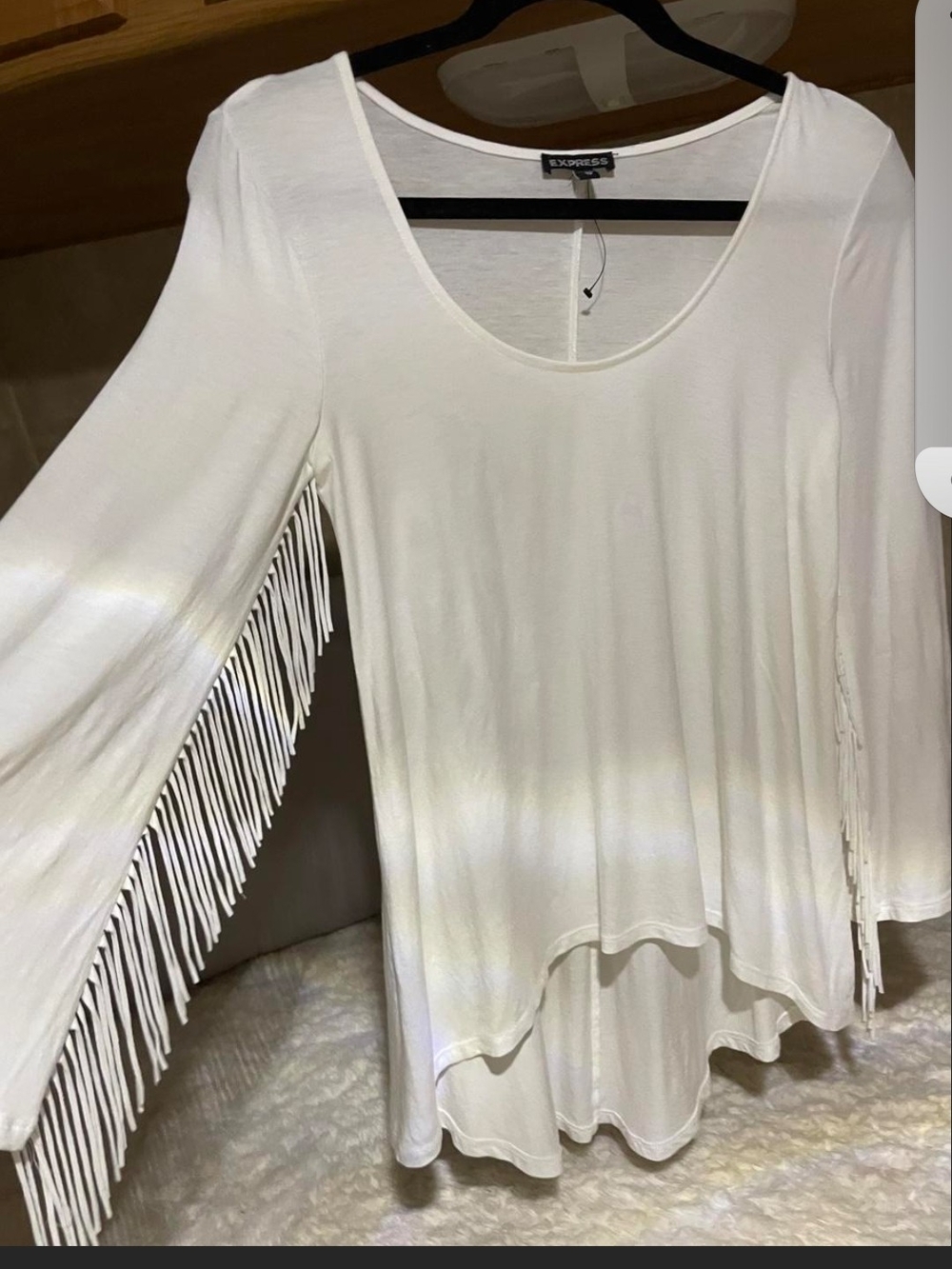 Express Ivory Fringe-Sleeve Scoop Neck Tunic